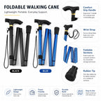 Folding Walking Cane Lightweight Adjustable Portable Travel Walking Stick with Wrist Strap Rubber Tip Blue Black for Daily Trips