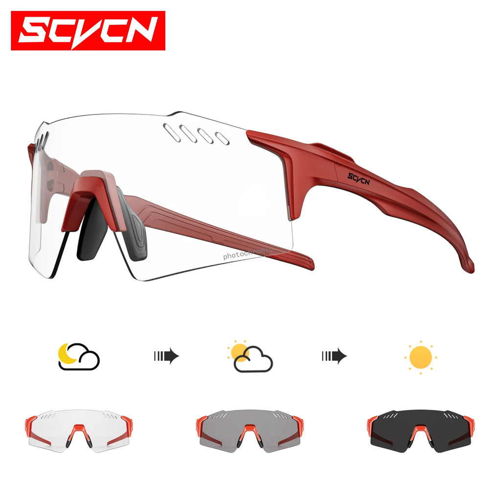SCVCN Photochromic Bike Cycling Glasses UV400 Bicycle Riding Eyewear Sports MTB Outdoor Sports Golf Camping Driving Eyepieces