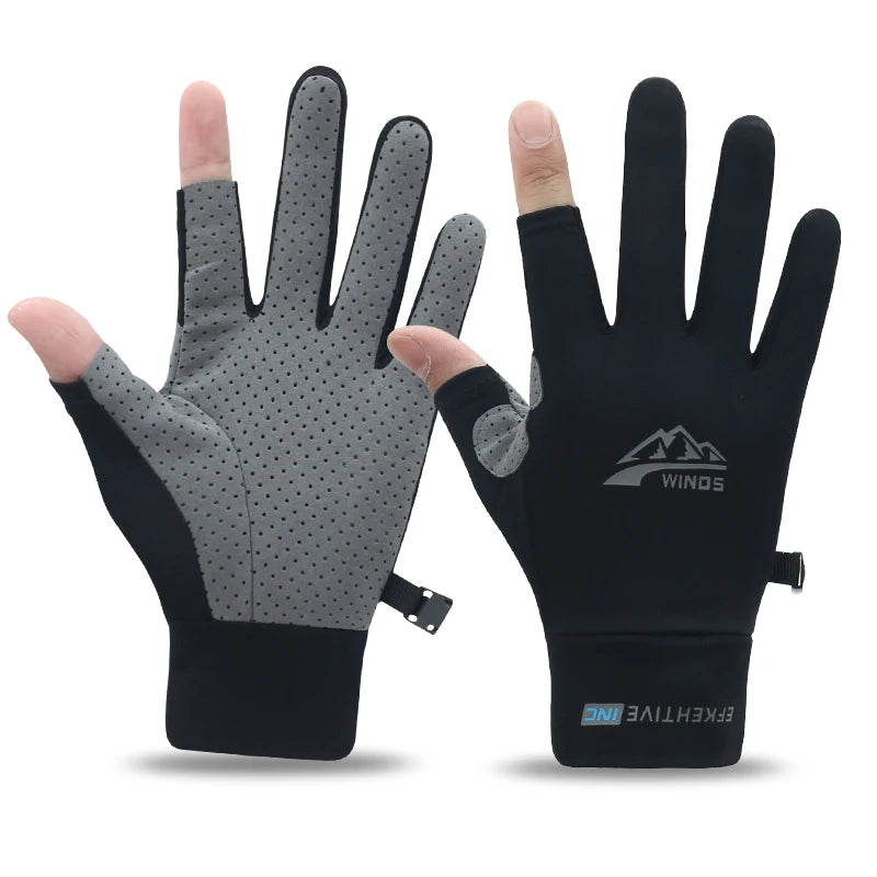 Men's Lightweight Summer Ice Silk Full-Finger Quick-Dry Touchscreen Sports Fishing Sun Protection Driving Cycling Gloves for Wom