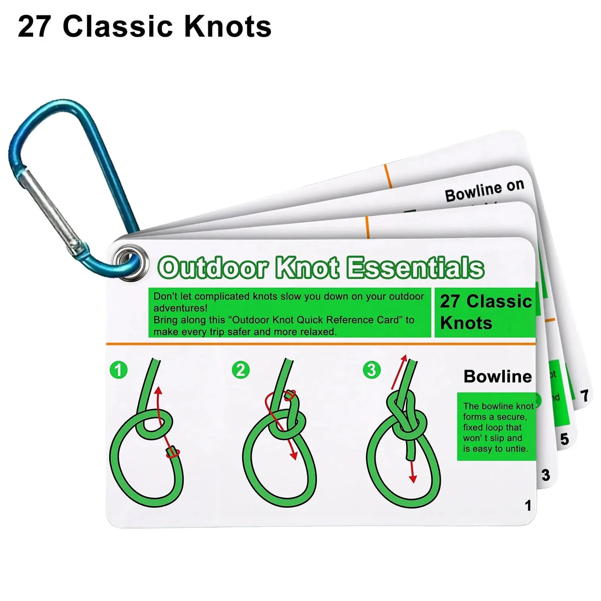 Includes 27 Rope Knots Rock Climbing Knot Cards,with Mini Carabiner to Clipping,Waterproof Knot Tying Cards Ultimate Knot Guides