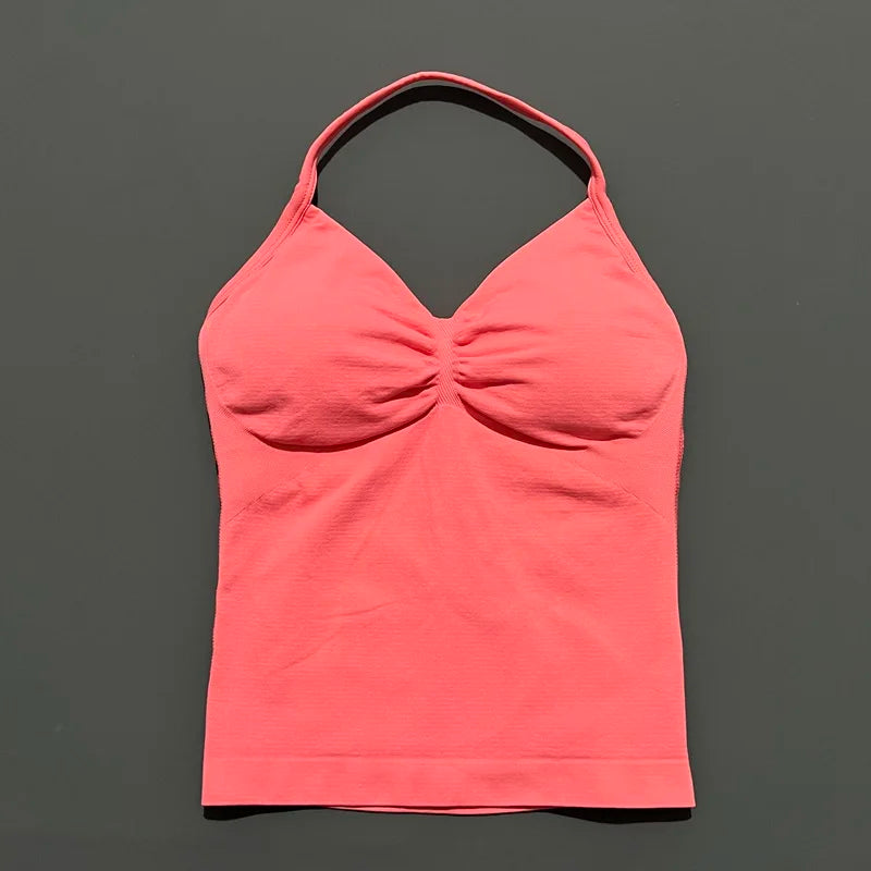 NCOYOE Women Gym Tank Top Sports V Neck Seamless Slim Fit Longline Yoga Top Running Fitness Workout Activewear Top
