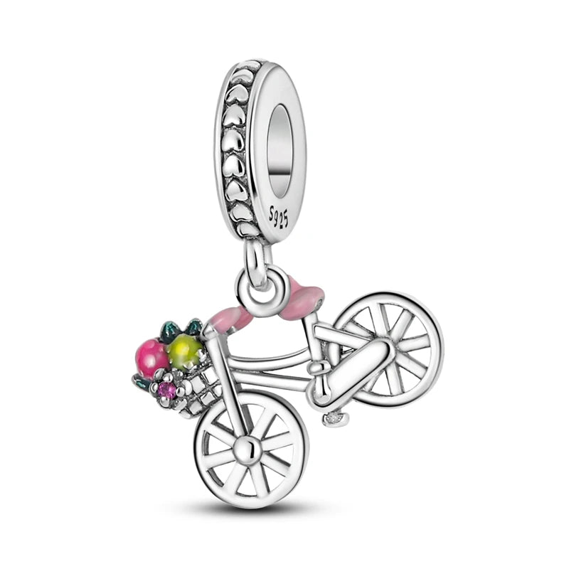 Fashion 100% 925 Silver Red Motorcycle Sports Car SUV Bus Charms Beads For Women Fit DIY Pan Bracelets Party Birthday Jewelry