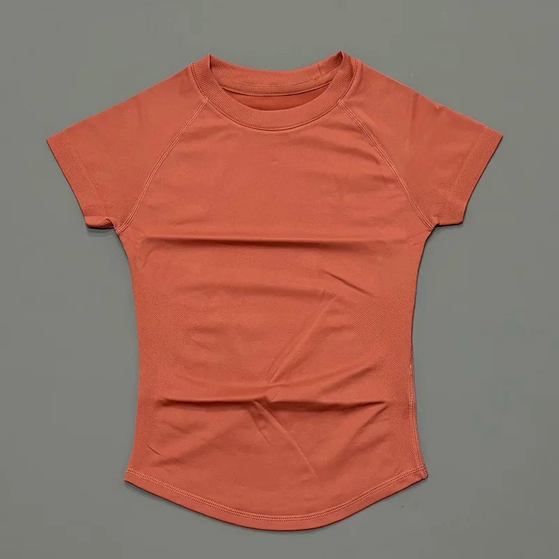 Sport Short Sleeve Top Women Running Sports T Shirt Summer Short Sleeve Round Neck Breathable Stretchy Gym Yoga Fitness Top
