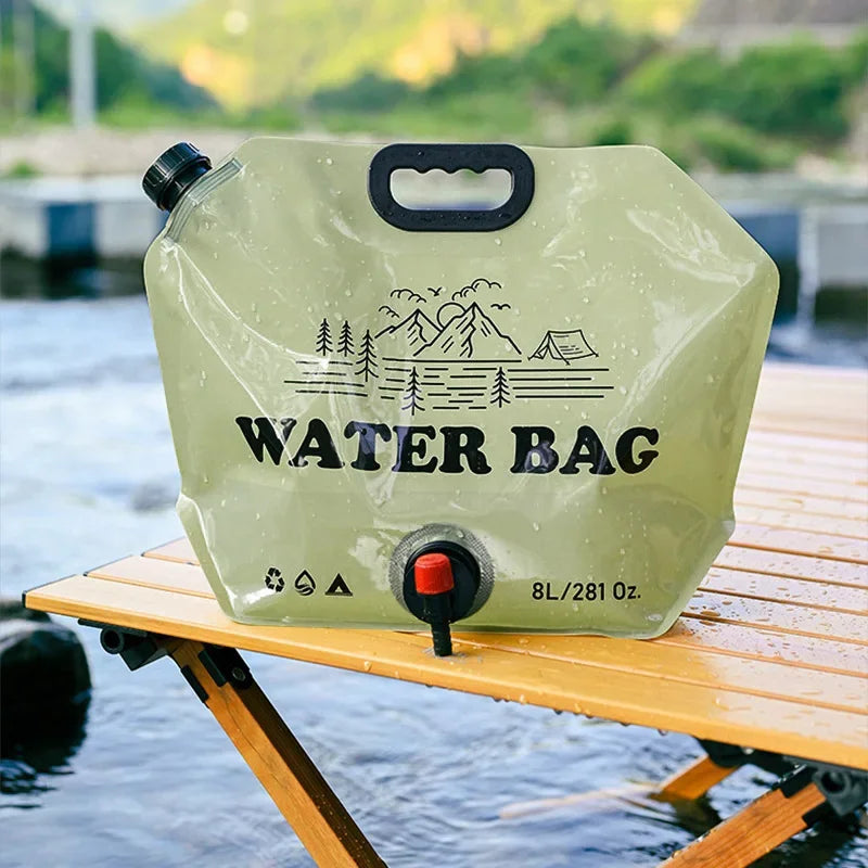 Camping Water Bag Outdoor Hiking Folding Water Bucket Bag with Faucet 8L Large Capacity Water Container Camping Supplies 캠핑용품