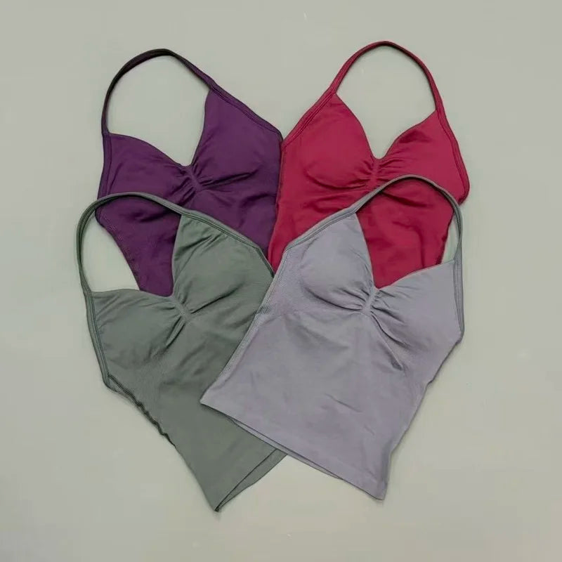 NCOYOE Women Gym Tank Top Sports V Neck Seamless Slim Fit Longline Yoga Top Running Fitness Workout Activewear Top