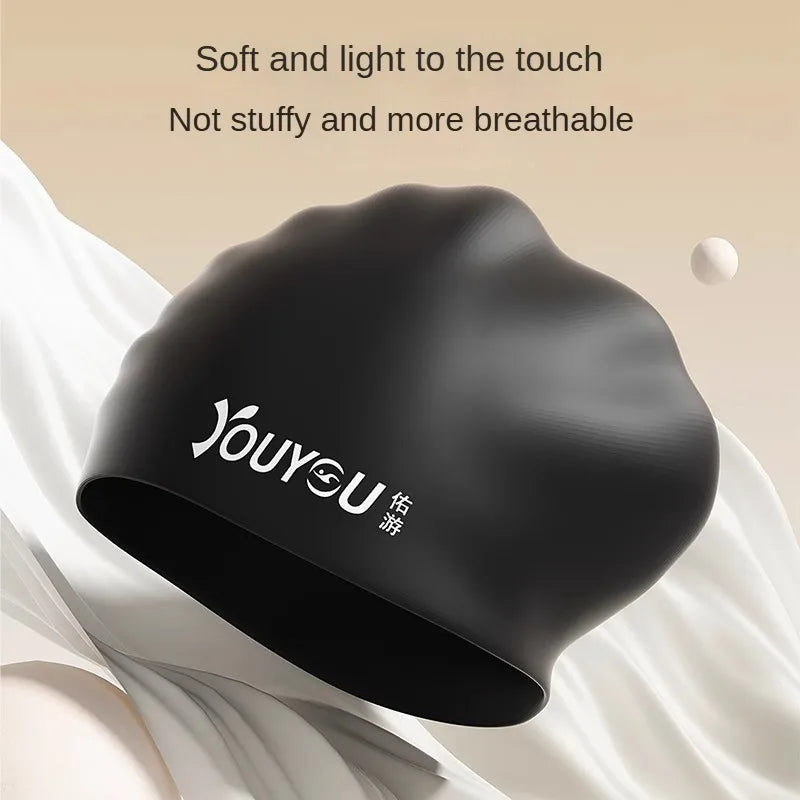 Swimming Cap Silicone High Quality Waterproof Swim Hat for  Adult Solid Color Ears Protection Swim Equipment High Elasticity Cap