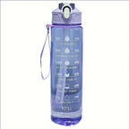 800ml/27oz Large Capacity Sports Water Bottle Leak Proof Plastic Drinking Cup With Time Scale Suitable For Travel Fitness Sports