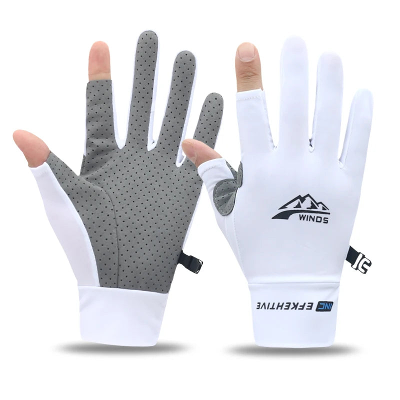 Men's Lightweight Summer Ice Silk Full-Finger Quick-Dry Touchscreen Sports Fishing Sun Protection Driving Cycling Gloves for Wom