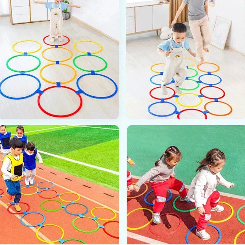 Outdoor Funny Physical Training Sport Lattice Jump Ring Set Game 10 Hoops 10 Connectors for Park Football Training Supplies