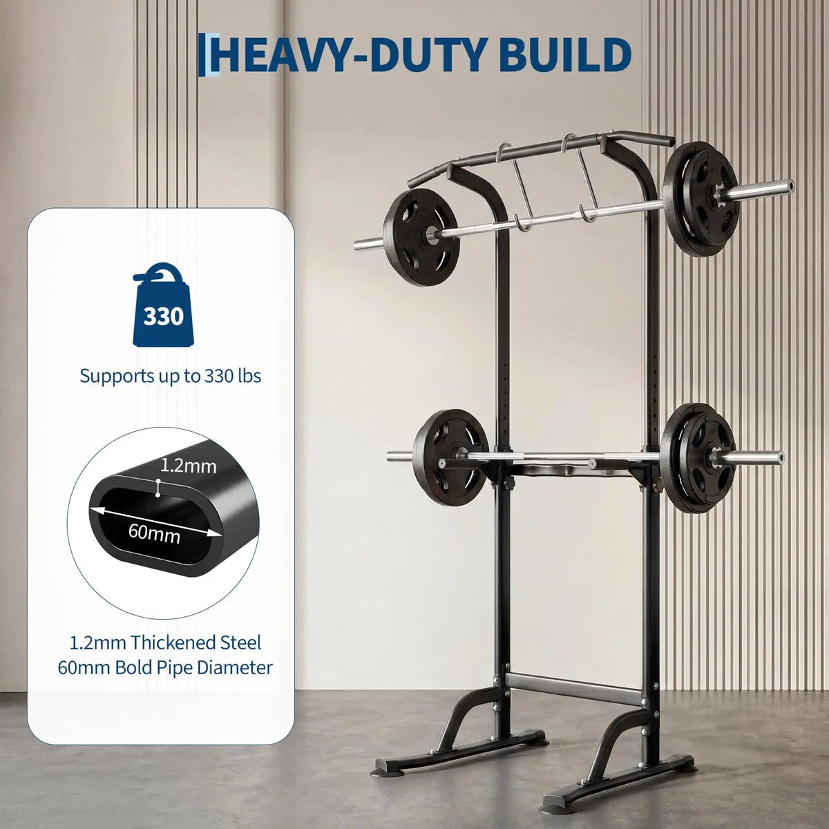 Power Tower Pull Up Dip Station 10 Level Adjustable Height 330 LBS Capacity Heavy Duty Steel Frame Multi Function Home Gym Strength Training Equipment For Full Body Workout