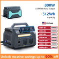 IEE 800W Portable Power Station, 512Wh LiFePO4 Generator, 1600W Peak Solar Generators, 800 Wat Power Source, 2x800W AC Outlets Lightweight & Quiet Solar Generator for Camping, Home Emergency, RV & Outdoor Travel