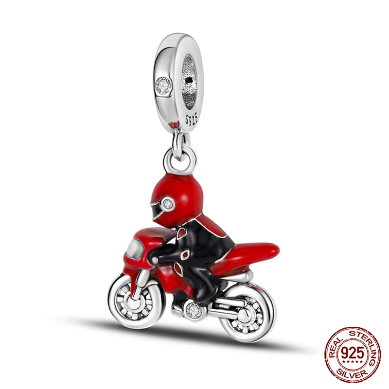 Fashion 100% 925 Silver Red Motorcycle Sports Car SUV Bus Charms Beads For Women Fit DIY Pan Bracelets Party Birthday Jewelry