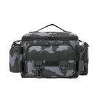 Black Fishing Tackle Shoulder Bag Storage Waist Bag，Outdoor Sports Bag with Fishing Rod Holder