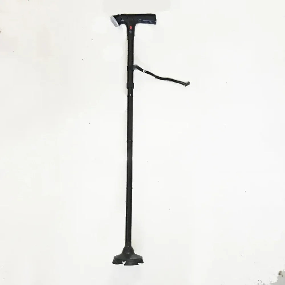 LED Telescopic Foldable Walking Cane with Emergency Alarm Anti-slip Elderly Walking Aid Crutch Stick for Seniors Parents