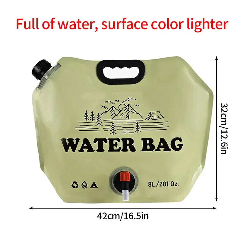 Camping Water Bag Outdoor Hiking Folding Water Bucket Bag with Faucet 8L Large Capacity Water Container Camping Supplies 캠핑용품