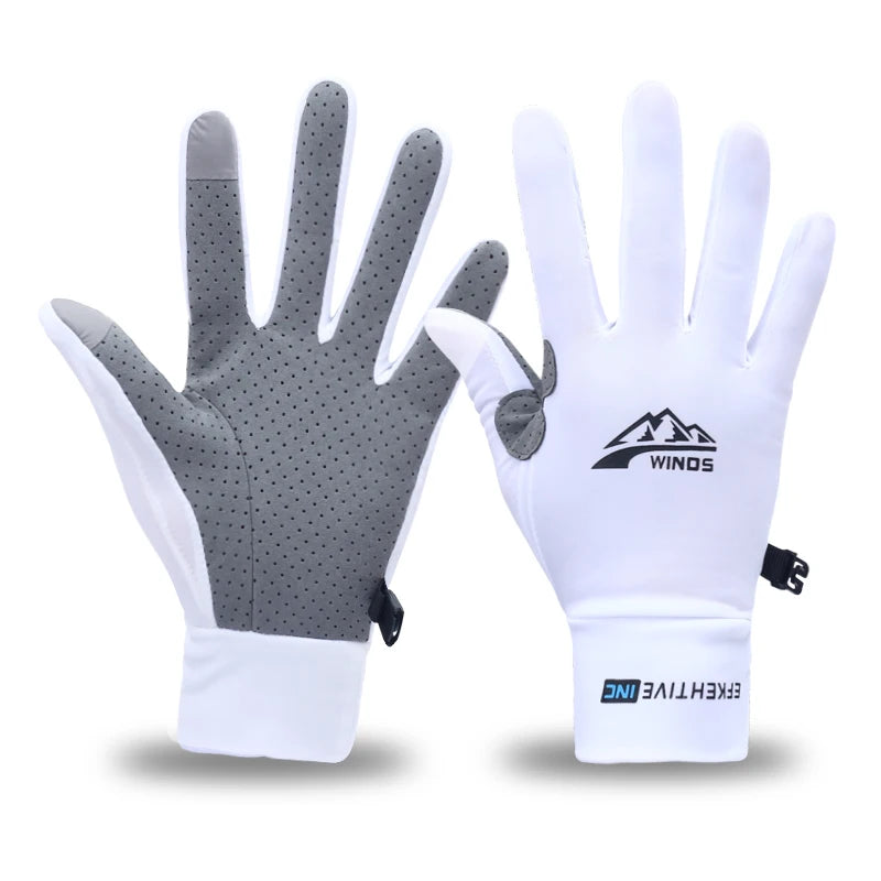 Men's Lightweight Summer Ice Silk Full-Finger Quick-Dry Touchscreen Sports Fishing Sun Protection Driving Cycling Gloves for Wom