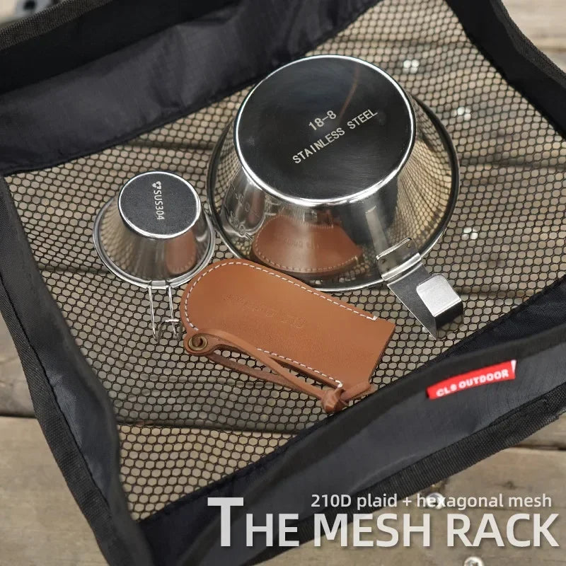 Camping Table Portable Hanging Net Basket M L XL Folding Table Storage Rack Mesh Bag Hook Holder for Outdoors Cookware Organizer