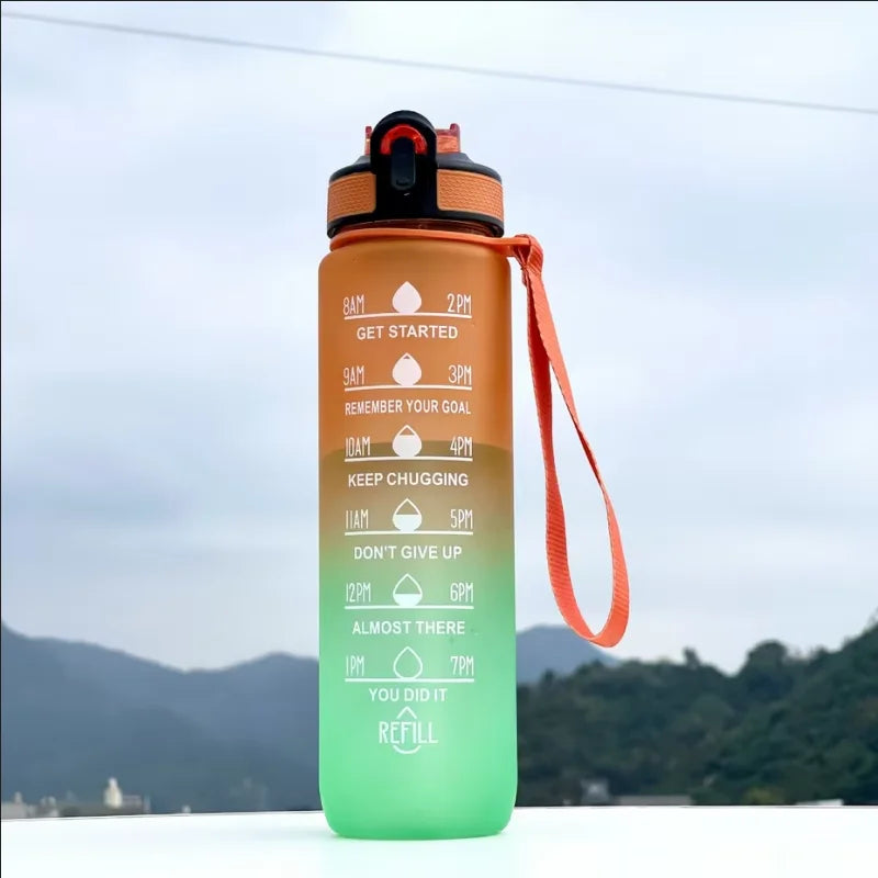 1000ML Large Capacity Sports Water Bottle with Time-Tracking Straw Leak Proof Locking Flip Cover for Outdoor Fitness