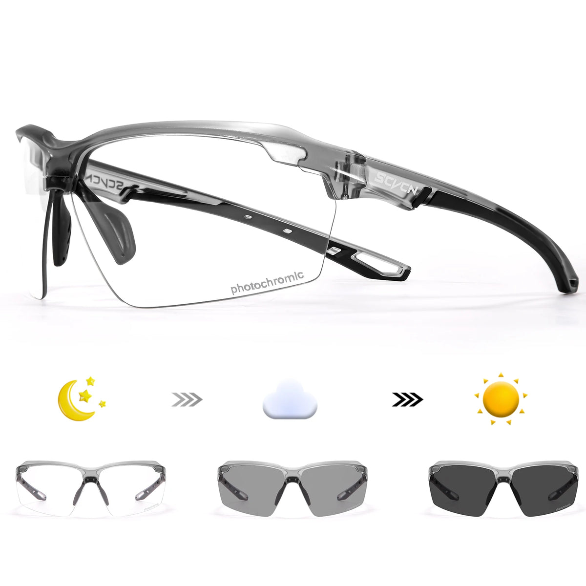 SCVCN Photochromic Cycling Glasses UV400 Outdoor Sports Running Glasses Men MTB Cycling Sunglasses Women Road Bike Glasses