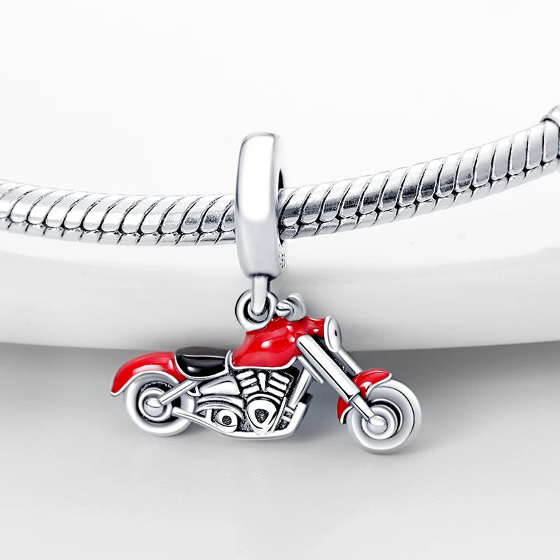 Fashion 100% 925 Silver Red Motorcycle Sports Car SUV Bus Charms Beads For Women Fit DIY Pan Bracelets Party Birthday Jewelry