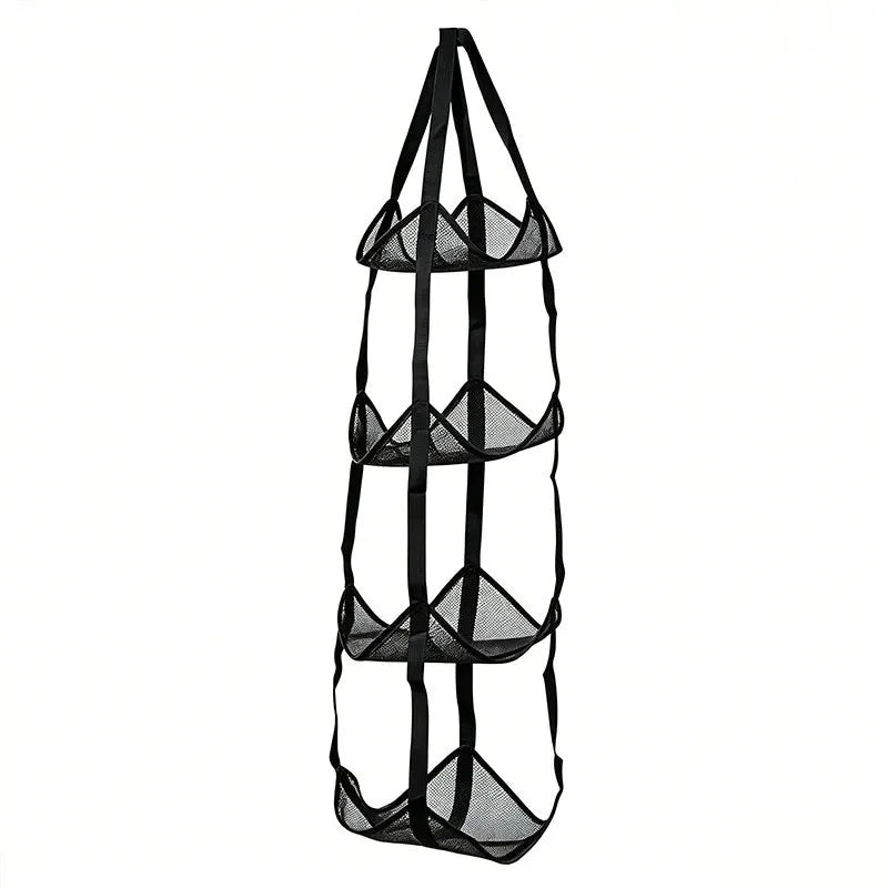 3/4 Tier Hanging Ball Storage Bag with Hooks, Mesh Sports Equipment Organizer for Basketball Football Volleyball, Over Door Wall
