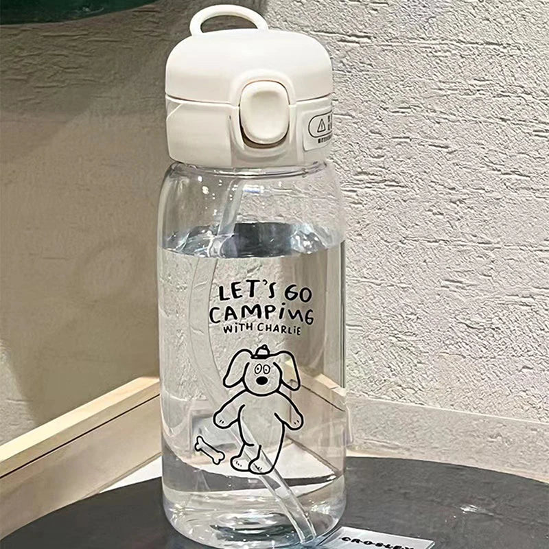 520-600ML Transparent Creative Printed Plastic Water Bottle Bouncing Straw Sports Cup Outdoor Travel Portable Water Bottle Regal