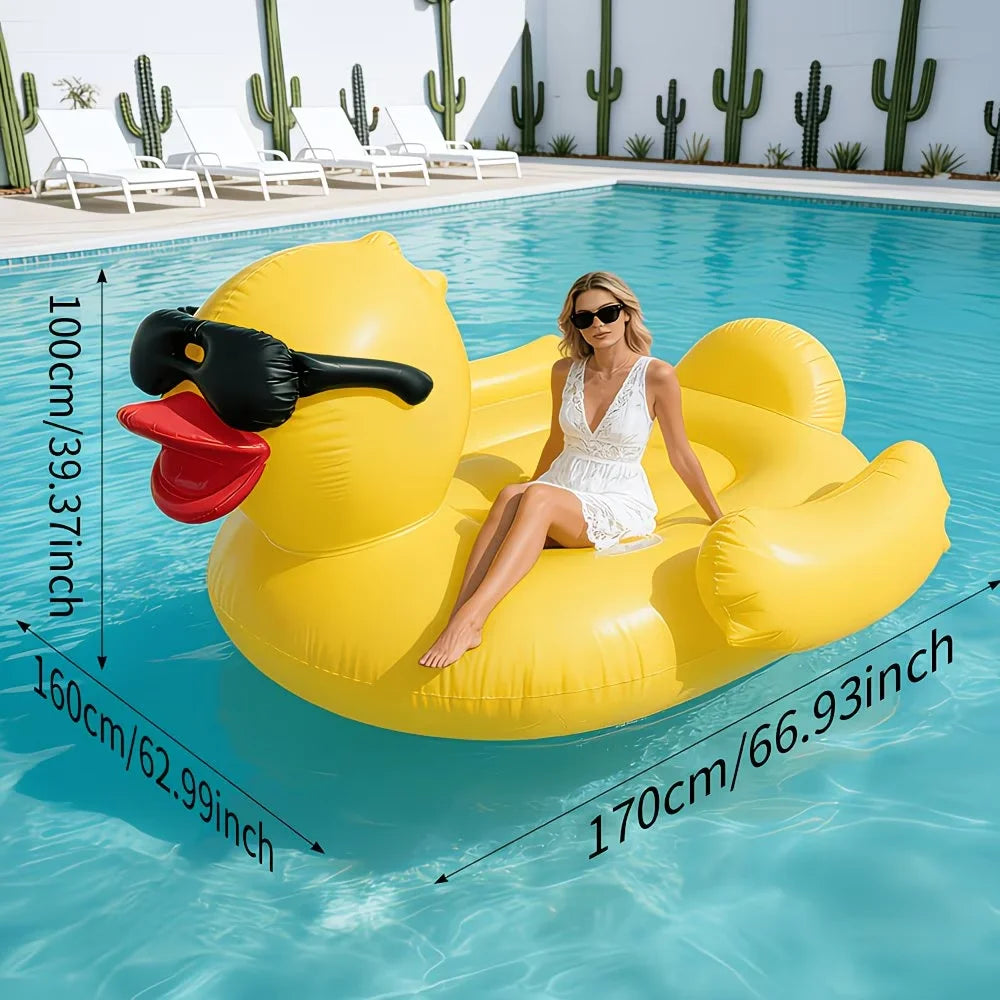 Enormous Inflatable Glasses Yellow Duck Pool Float, Heavy Duty Anti-Rollover Floatie for Adults, Large Pool Floats for Summer Pool Party Lake Beach Travel
