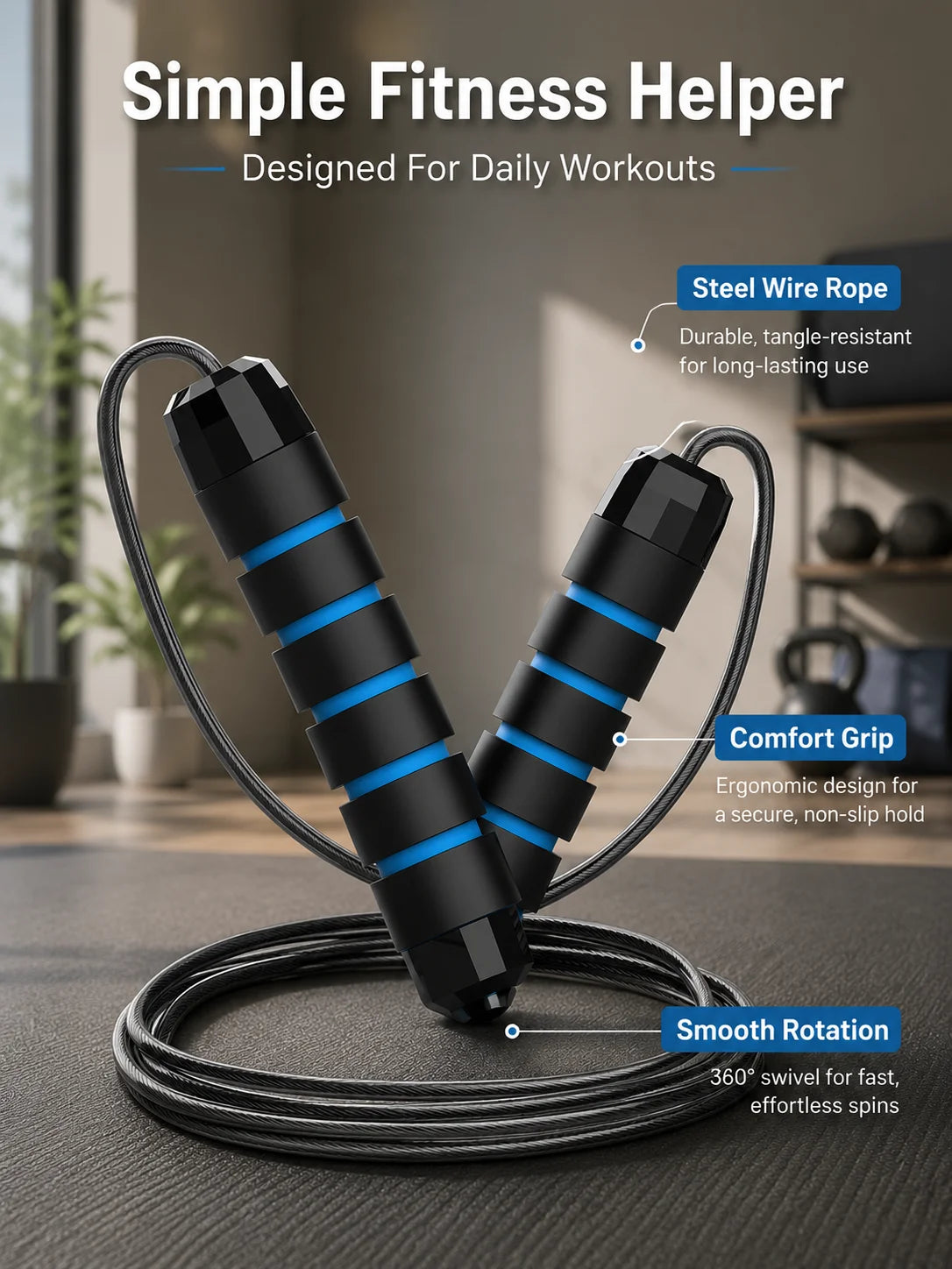 Steel Wire Speed Jump Rope, Adjustable Fitness Skipping Rope with Non-Slip Handles, Weighted Cardio Training Rope for Boxing, HIIT, Cross Training, Gym Workout, Home Exercise, Endurance, Agility and Daily Sports Practice