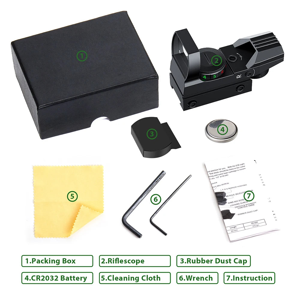 Tactical Red Green Dot Sight Scope Optics scope Red Dot Sight Hunting Optics Reflex Sight with 20mm Rail