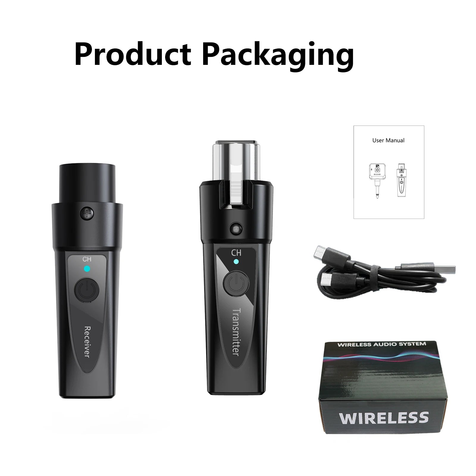 XLR Wireless Microphone Transmitter Receiver，  2.4Ghz Microphone Wireless System, Rechargeable Wireless Mic Adapter for Audio Mi