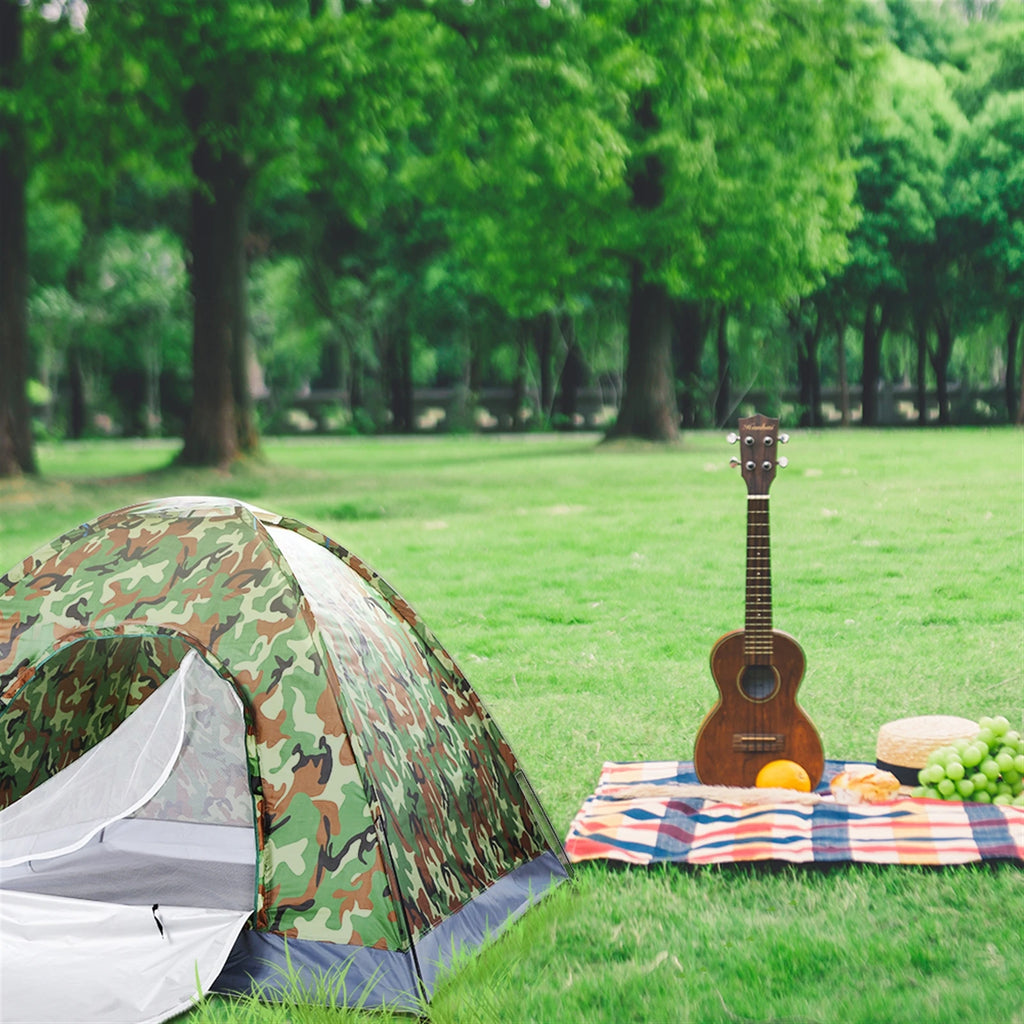 3 4 Person Camping Dome Tent Waterproof UV Proof 180T Silver Coated Polyester Fiberglass Poles Portable Bag Outdoor Camouflage