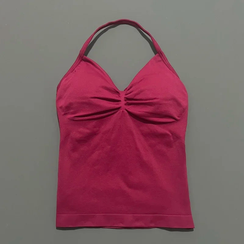 NCOYOE Women Gym Tank Top Sports V Neck Seamless Slim Fit Longline Yoga Top Running Fitness Workout Activewear Top