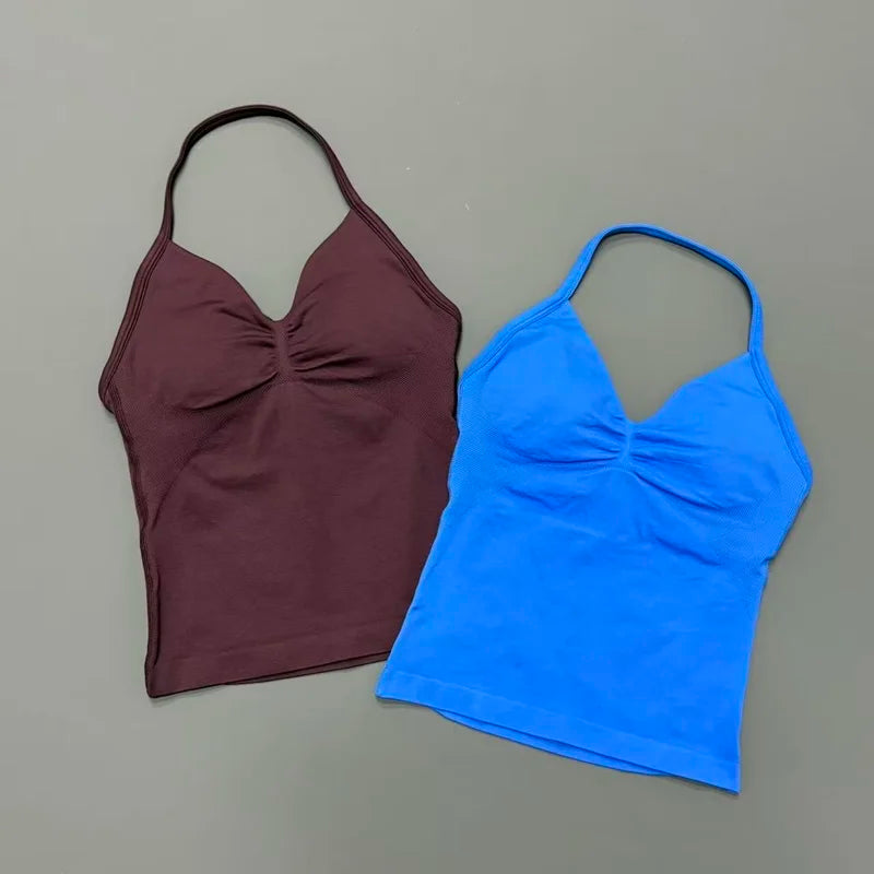 NCOYOE Women Gym Tank Top Sports V Neck Seamless Slim Fit Longline Yoga Top Running Fitness Workout Activewear Top