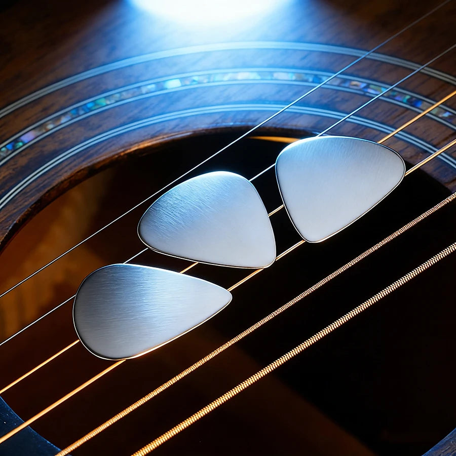 18pcs 0.3mm Precision Stainless Steel Guitar Picks Durable Metal Picks for Ukulele Bass Conventional String Instruments