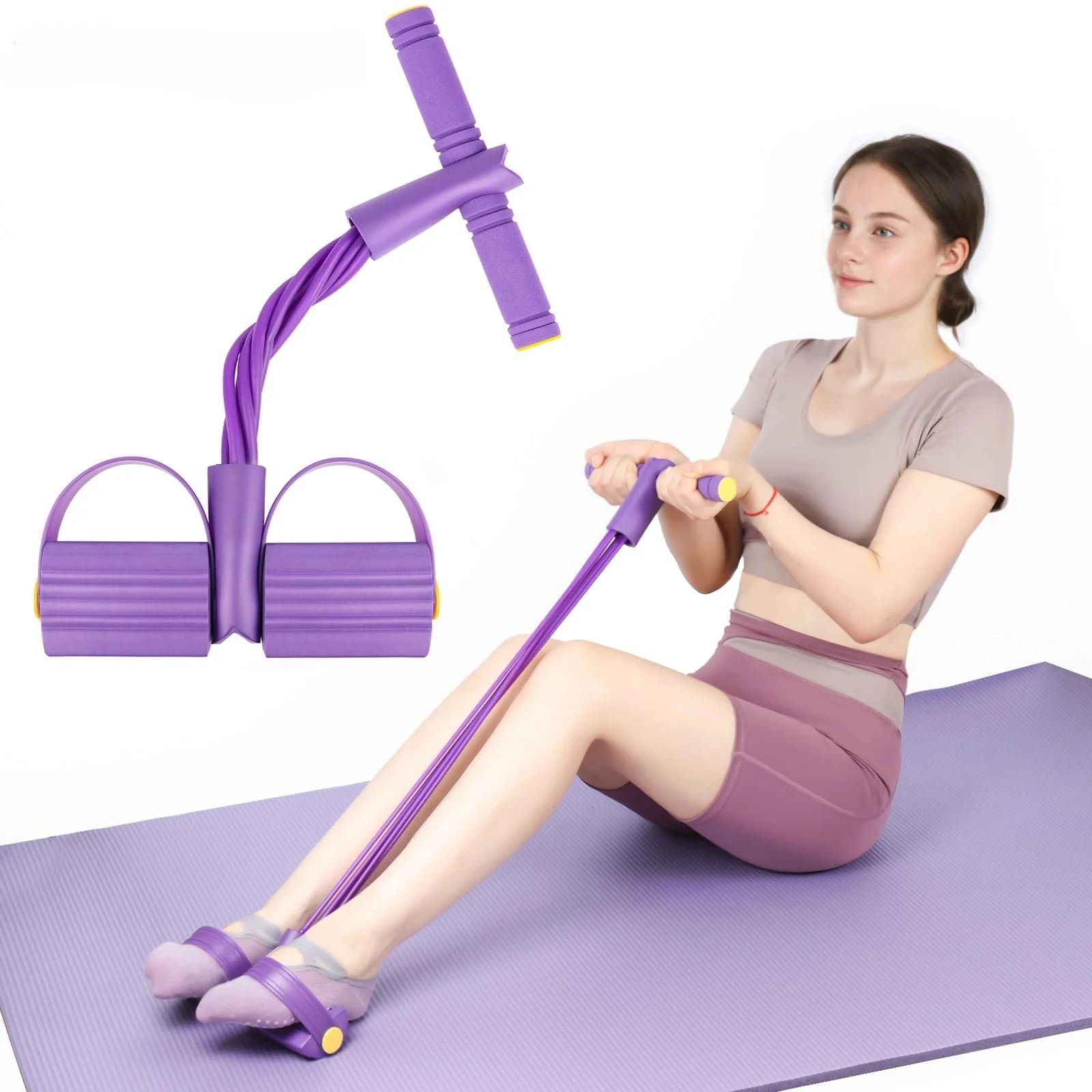 Multi-Functional Four-Tube Pedal Tensioner Yoga Elastic Band Home Fitness Equipment Abdominal Strengthening Tension Rope