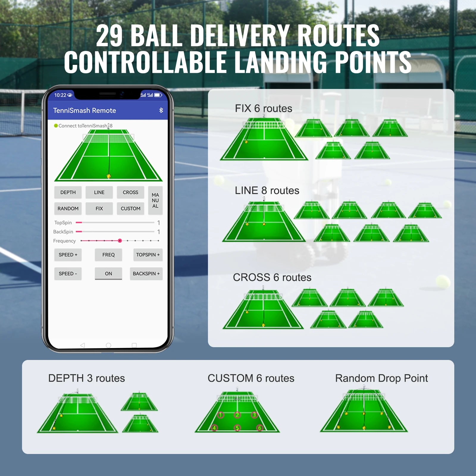SucceBuy Tennis Ball Machine Automatic Portable Launcher Multi-Mode Drills 2+ Hours Play Rechargeable Battery App Remote Control