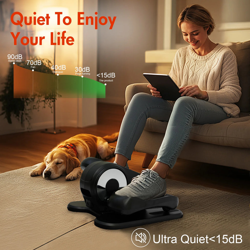 Under Desk Elliptical Machine Portable Mini Leg Exerciser Fully Assembled Quiet Electric Seated Pedal with Remote Control and LCD Display 12 Manual and Automatic Modes for Teens Seniors and Adults