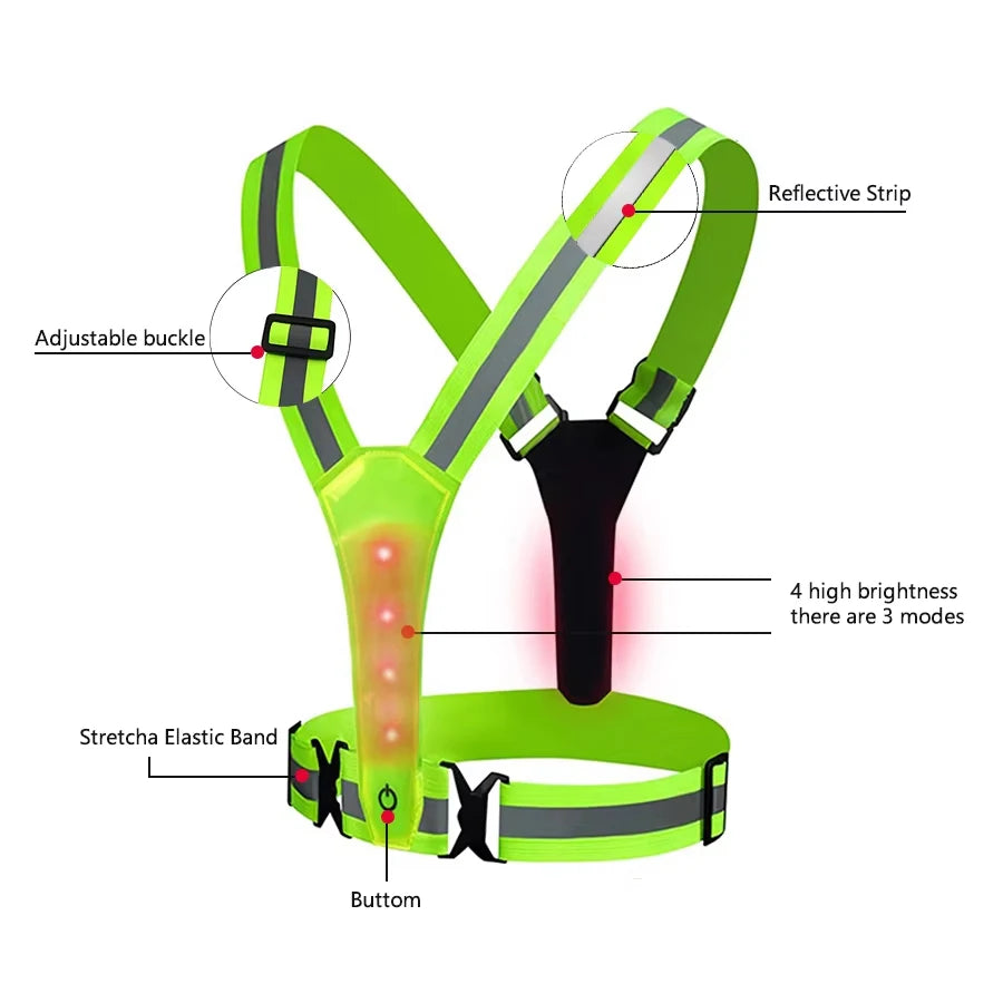 Adjustable Elastic Flashing LED High Visibility Reflective Vest Outdoor Sports Cycling Safety Night Running Vest
