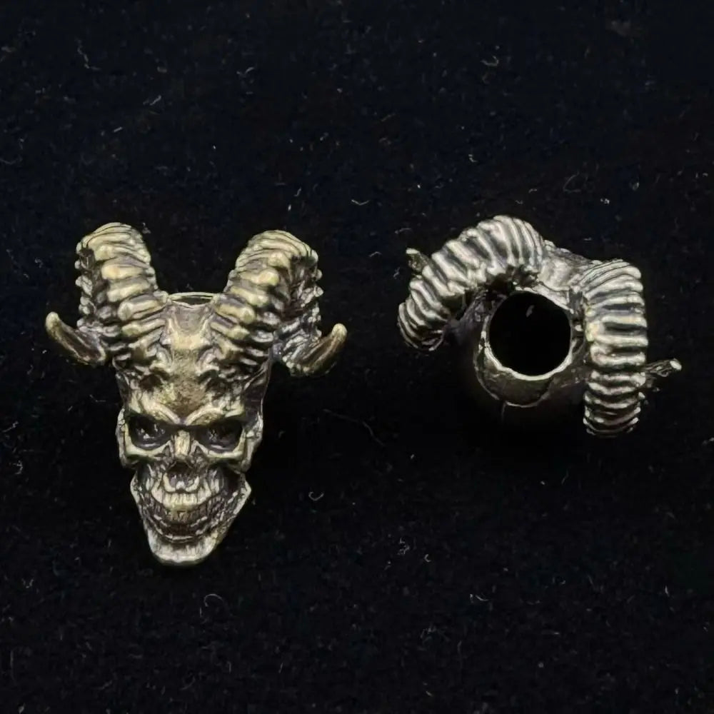 Portable Punk Style Goat Horn Skull Head Beads Camping EDC Paracord Accessories Brass DIY Woven Lanyard Pendants Travel