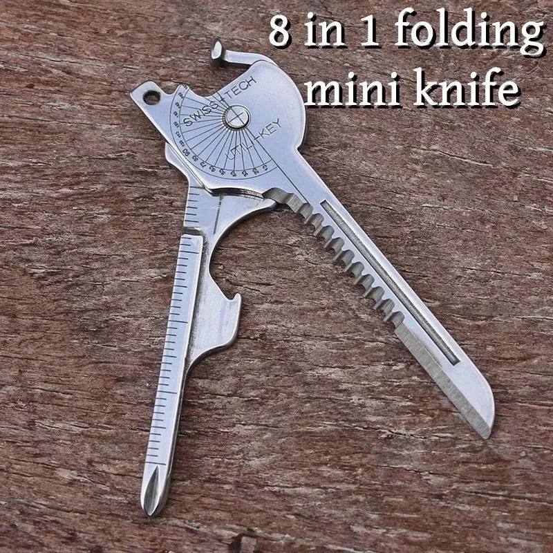 8 in 1 Multi Tool Keychain for Camping Survival Folding Screwdriver Bottle Opener Compact Outdoor Utility Pliers with Keychain