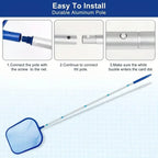 Pool Cleaning Kit ,5-Section Aluminum Pole with Leaf Skimmer & Pool Brush,Perfect for Above Ground Pools, Spas, Hot Tub