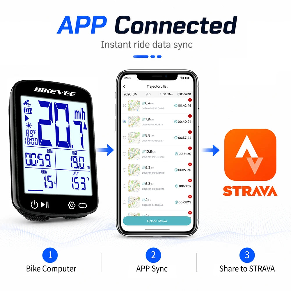 BIKEVEE Newest 2.4-inch LCD Smart Digital Screen Multifunctional USB Rechargeable Wireless GPS Bike Computer 5.3 Bluetooth Outdoor Riding Bicycle Speedometer Odometer Stopwatch Tracker with Auto Backlight Cyclocomputer Bike A
