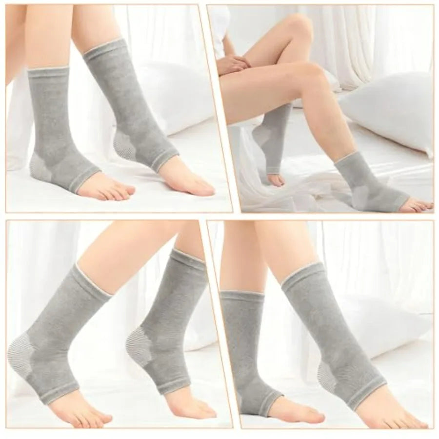 Ankle Compression Sleeve Breathable Foot Compression Sleeve Gray Soft Ankle Brace Keep Warm Ankle Socks for Women Men Sports Ar