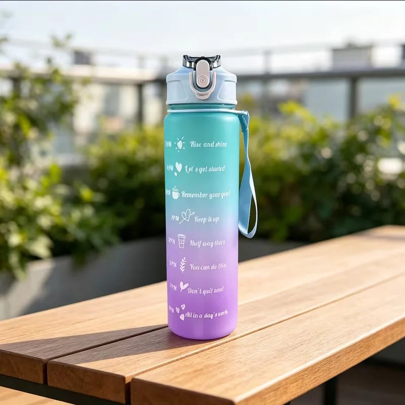 Sports Water Bottle with Time-Tracking Straw Leak Proof Locking Flip Cover for Easy Carry Ideal for Outdoor Adventures