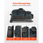 SucceBuy Bowling Ball Bag 3 Ball Double Roller Bowling Bag Featuring a Separate Compartment for Shoes Retractable Handle Extends
