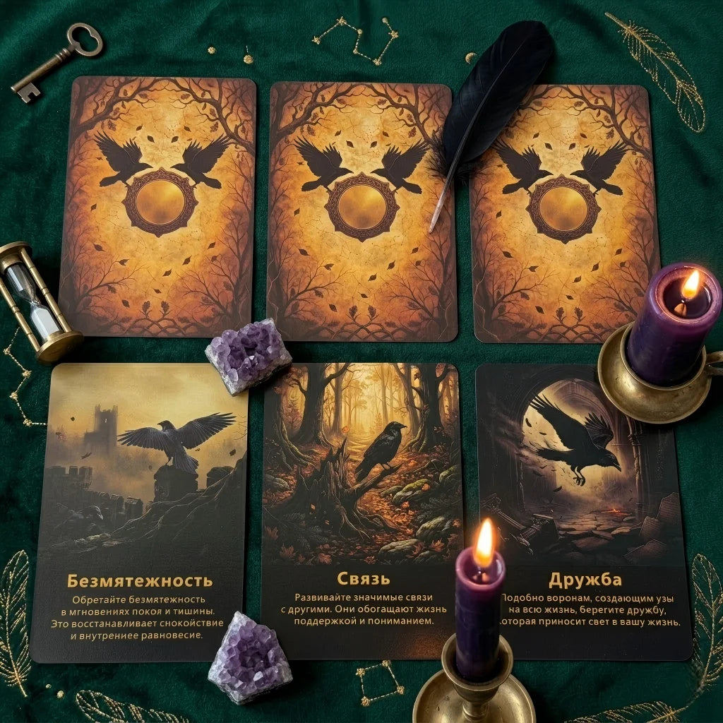 Russian Crow Oracle Cards, 50 Spiritual Guidance Meditation Tarot Cards, Divination Tool, Mystical Wisdom Gift, Daily Practice