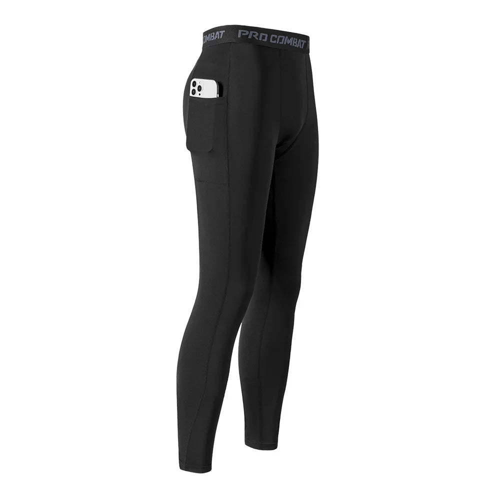 2026 Compression Pant Men Training Gym Leggings with Pockets Running Tights Fitness Basketball Jogging Workout Trouser Polyester