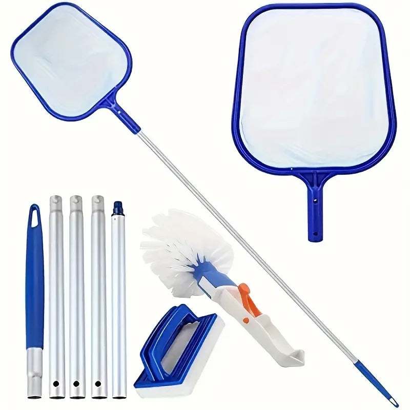 Pool Cleaning Kit ,5-Section Aluminum Pole with Leaf Skimmer & Pool Brush,Perfect for Above Ground Pools, Spas, Hot Tub
