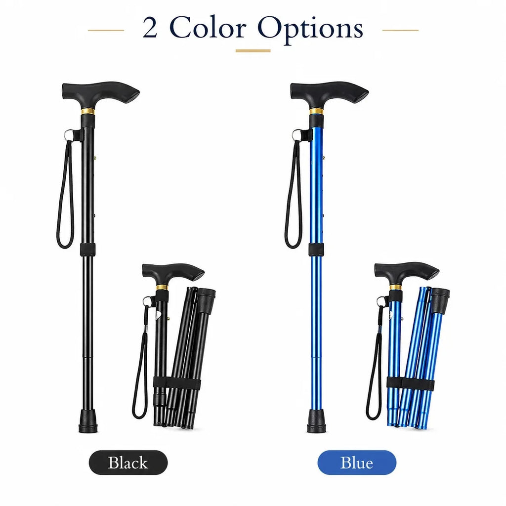 Folding Walking Cane Lightweight Adjustable Portable Travel Walking Stick with Wrist Strap Rubber Tip Blue Black for Daily Trips