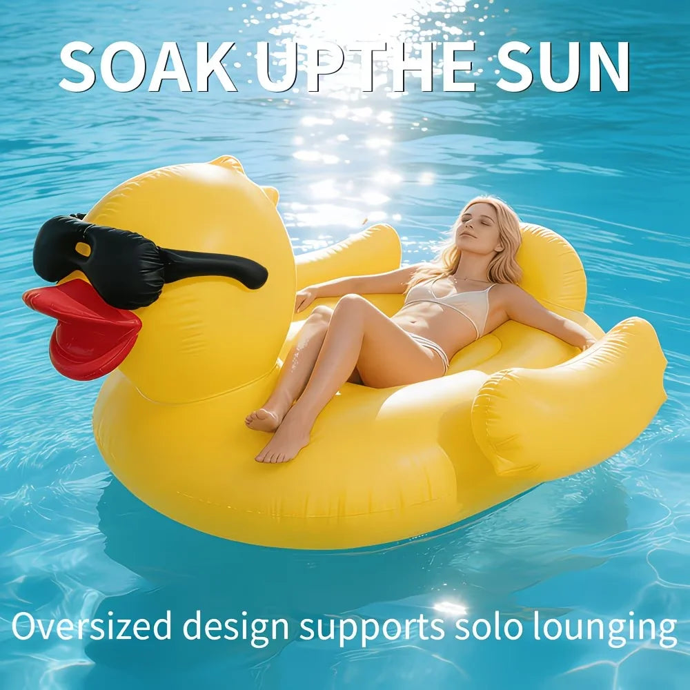 Enormous Inflatable Glasses Yellow Duck Pool Float, Heavy Duty Anti-Rollover Floatie for Adults, Large Pool Floats for Summer Pool Party Lake Beach Travel